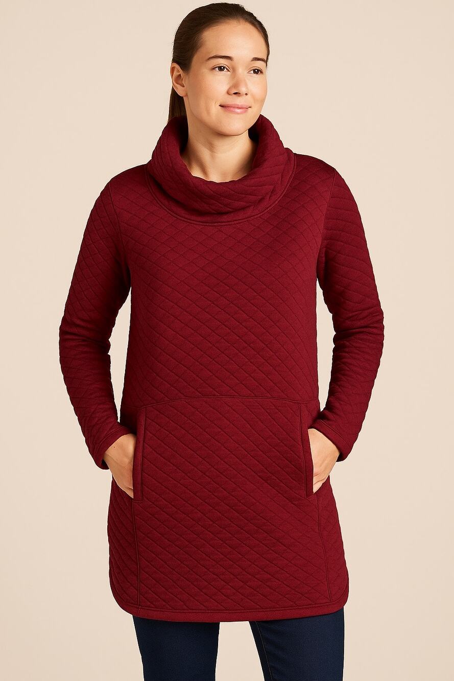 Duluth Trading Quilted Cowl Neck Tunic Sweatshirt Burgundy Cozy Women M Gorpcore